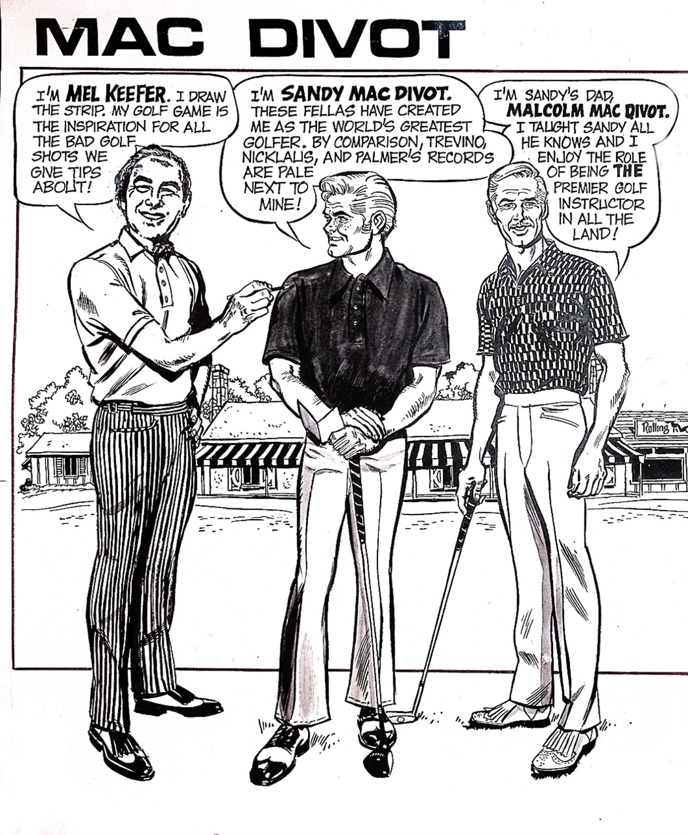 Mac Divot comic strip featuring Mel Keefer, Sandy Mac Divot, and Malcolm Mac Divot